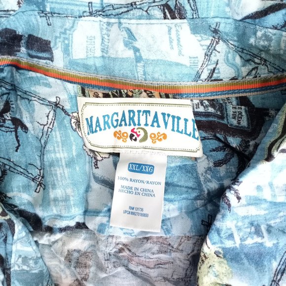 Margaritaville Hawaiian Button Down Shirt Size XXL Men's Blue Rayon - Picture 7 of 7